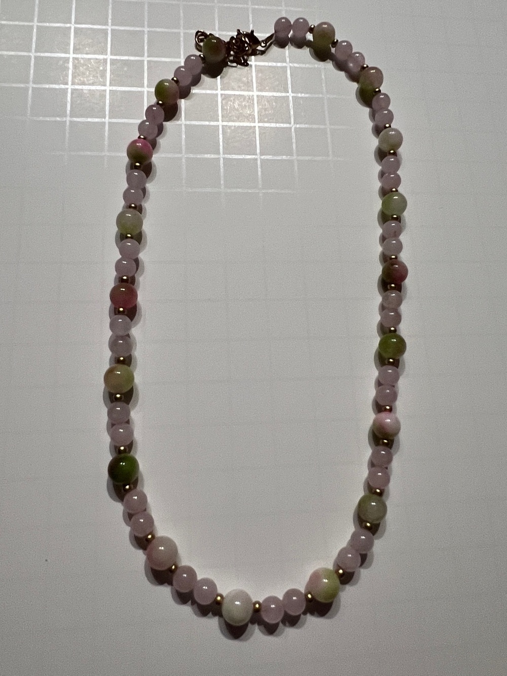 Delicate Pink & Green Beaded Necklace - Feminine Everyday Jewelry